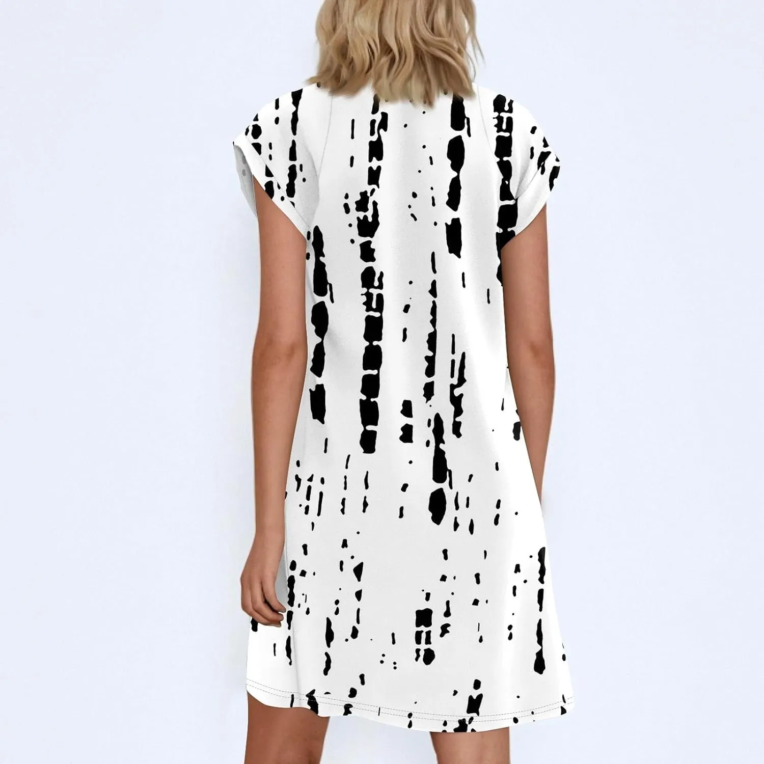 2025 Women Summer Round Neck Casual T Shirt Dresses Short Sleeve Swing Dress
