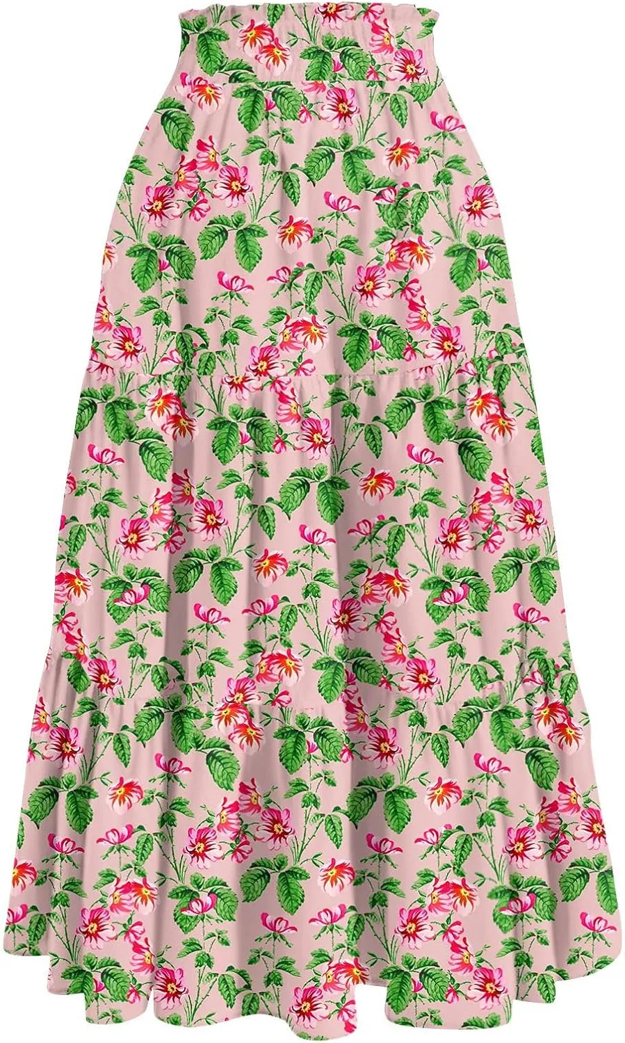 ADHOWBEW Boho Skirts for Women Flowy Trendy Beach Midi Length Plus Size Ruffle A Line Casual Cute High Waisted Spring Skirts