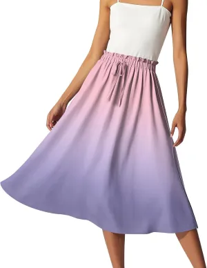 ADHOWBEW Long Skirts for Women Summer Smocked Flowy Sexy Floral Print Casual Cotton Bohemian High Waist Skirts