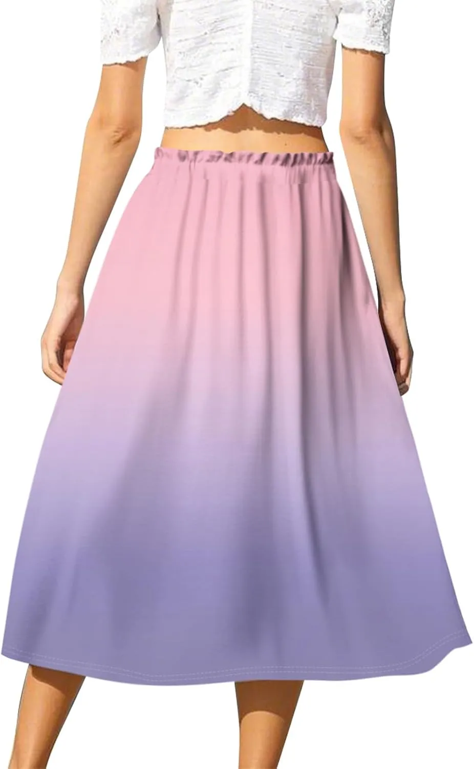 ADHOWBEW Long Skirts for Women Summer Smocked Flowy Sexy Floral Print Casual Cotton Bohemian High Waist Skirts