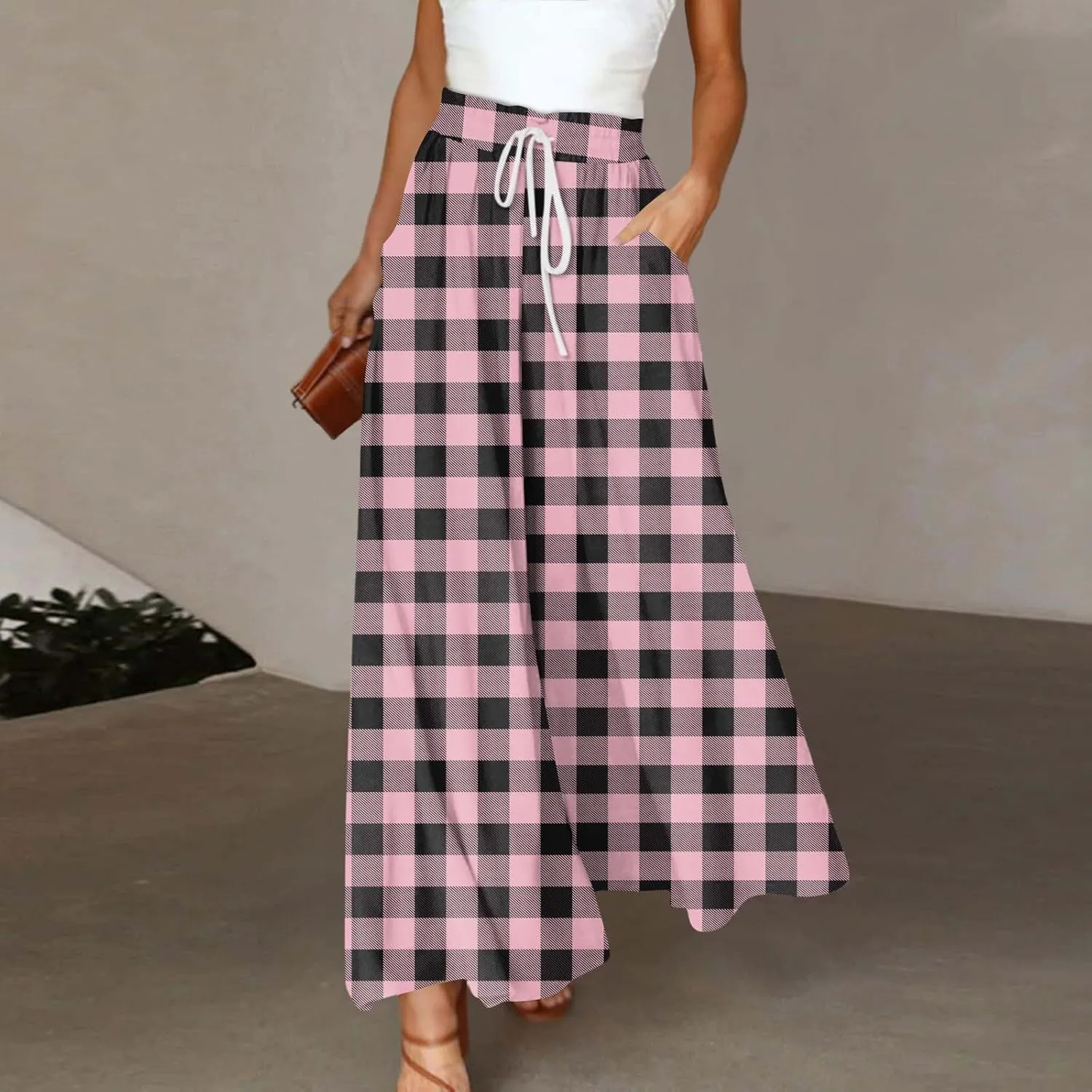 ADHOWBEW Pleated Skirts for Women Summer Flowy Smocked Elastic Waist Floral Print High Waist Bohemian Skirts