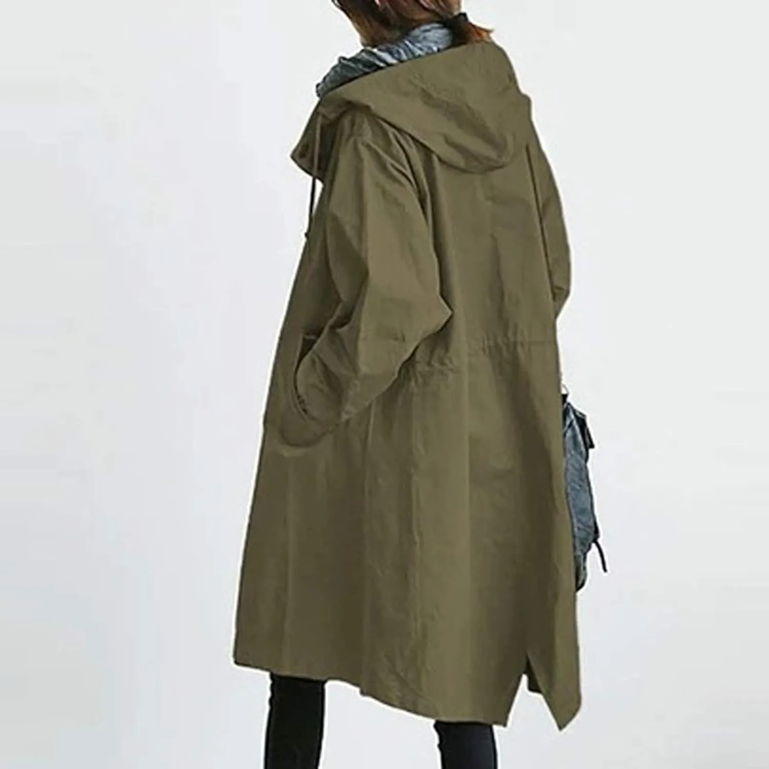 aihihe Women's Lightweight Hooded Trench Coat Outdoor Long Jacket Plus Size Button Up Windbreaker Outerwear with Pockets