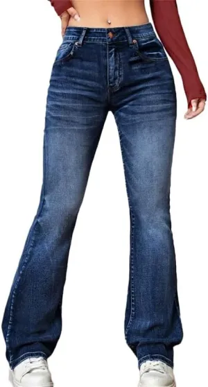 Andongnywell Women's Plus Size Low-Rise Washed Bootcut Denim Pants Stylish Straight Legs Jeans Trousers