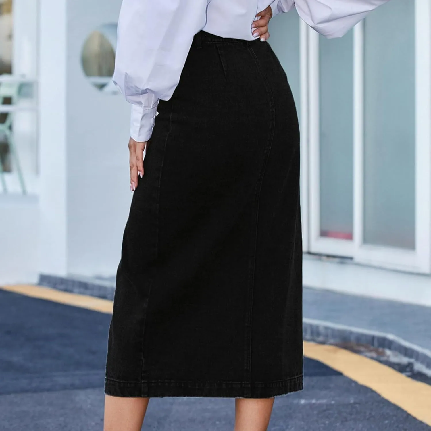 Aniywn Blue Jean Skirts for Women Denim Women's Button Front Denim Skirt High Waisted Split Hem Bodycon Longline Jean Skirts