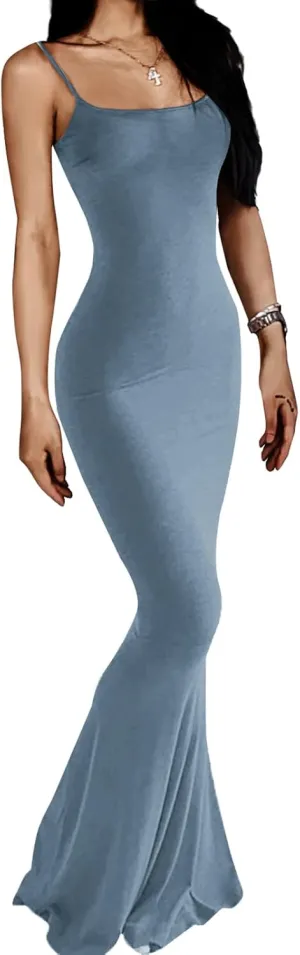 AnotherChill Women's Casual Lounge Slip Long Dress Sexy Sleeveless Backless Bodycon Maxi Dresses 2025 Summer Slim Elegant