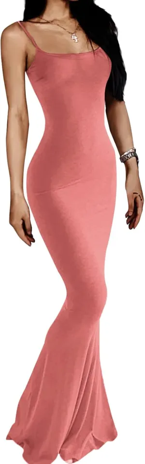 AnotherChill Women's Casual Lounge Slip Long Dress Sexy Sleeveless Backless Bodycon Maxi Dresses 2025 Summer Slim Elegant