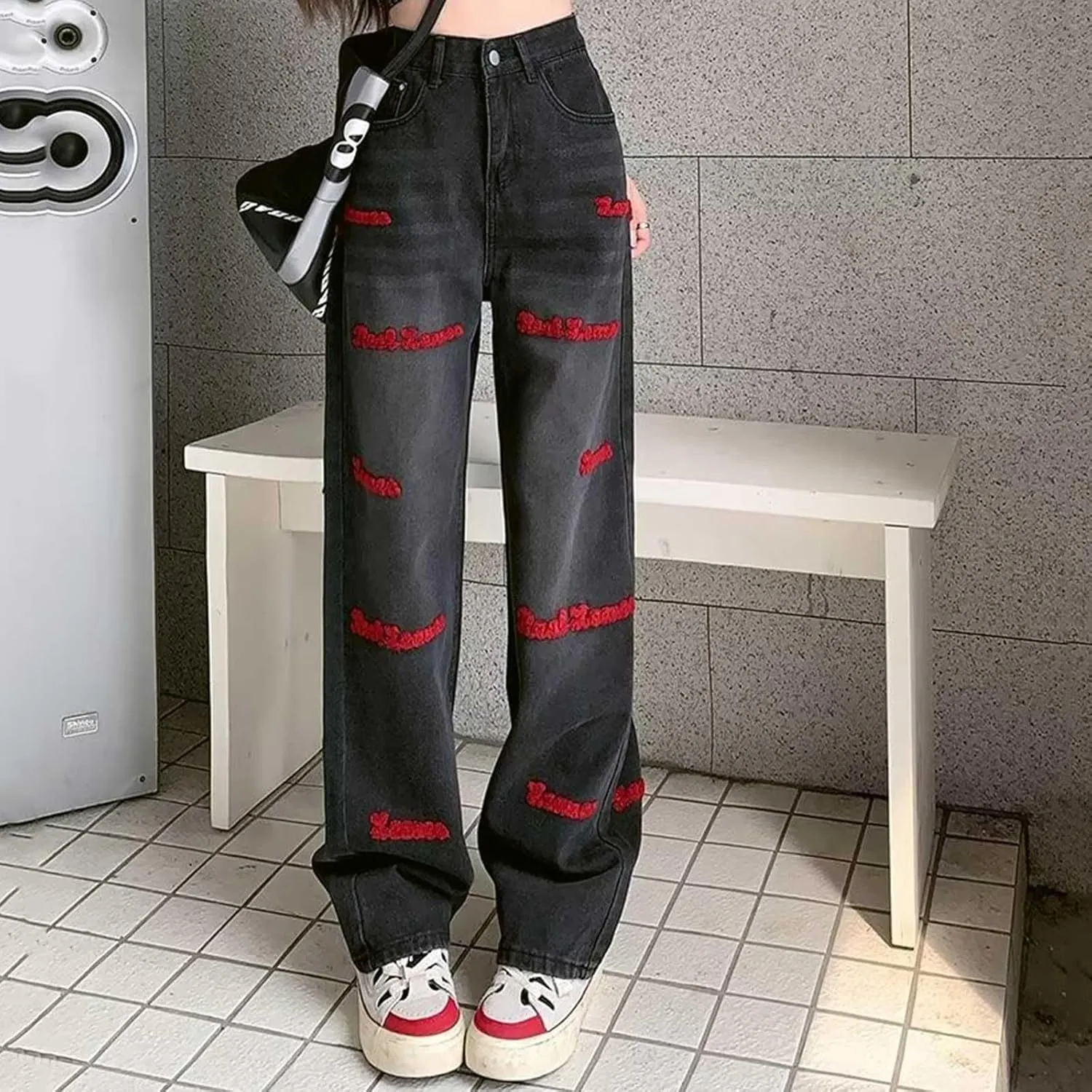 Baggy Jeans for Women Y2K High Waisted Streetwear Hiphop Vintage Denim Pants Casual Wide Leg Pants