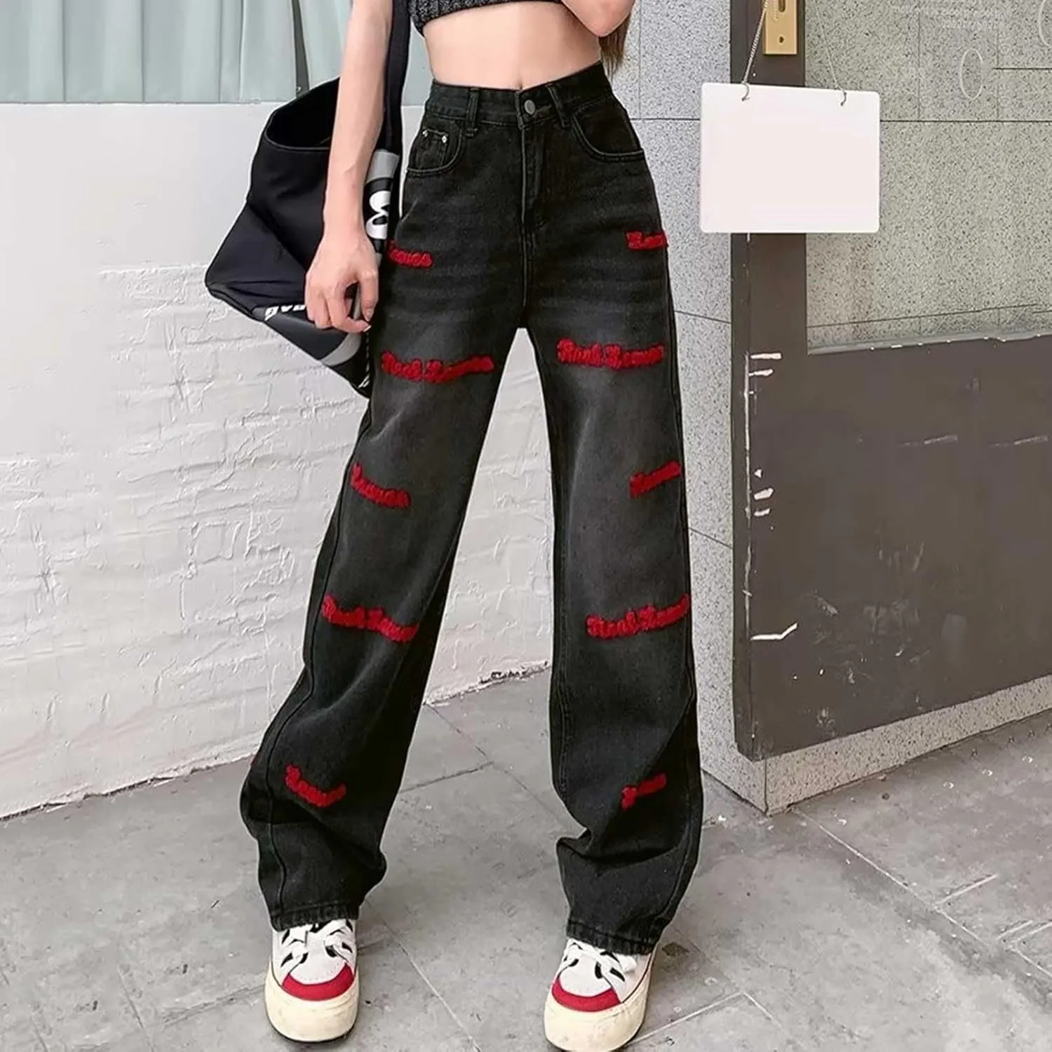 Baggy Jeans for Women Y2K High Waisted Streetwear Hiphop Vintage Denim Pants Casual Wide Leg Pants