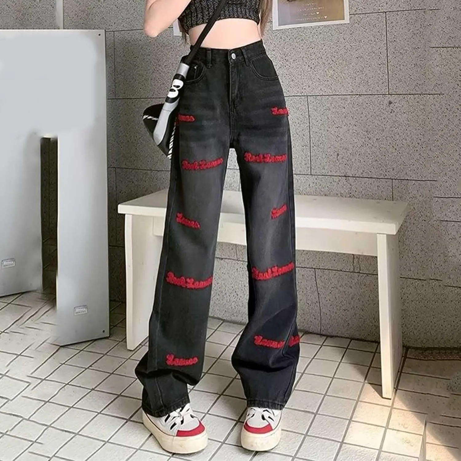 Baggy Jeans for Women Y2K High Waisted Streetwear Hiphop Vintage Denim Pants Casual Wide Leg Pants