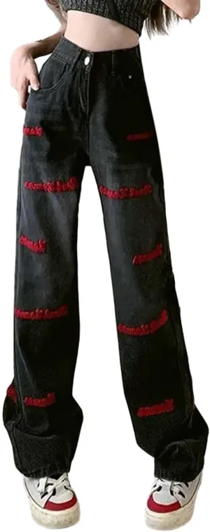 Baggy Jeans for Women Y2K High Waisted Streetwear Hiphop Vintage Denim Pants Casual Wide Leg Pants