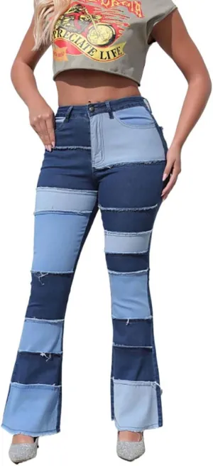 BaRdzo Women's High Waisted Ripped Jeans Patchwork Pants Stretch Skinny Distressed Denim Plus Size Trendy Look