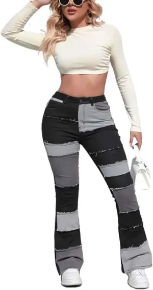 BaRdzo Women's High Waisted Ripped Jeans Patchwork Pants Stretch Skinny Distressed Denim Plus Size Trendy Look