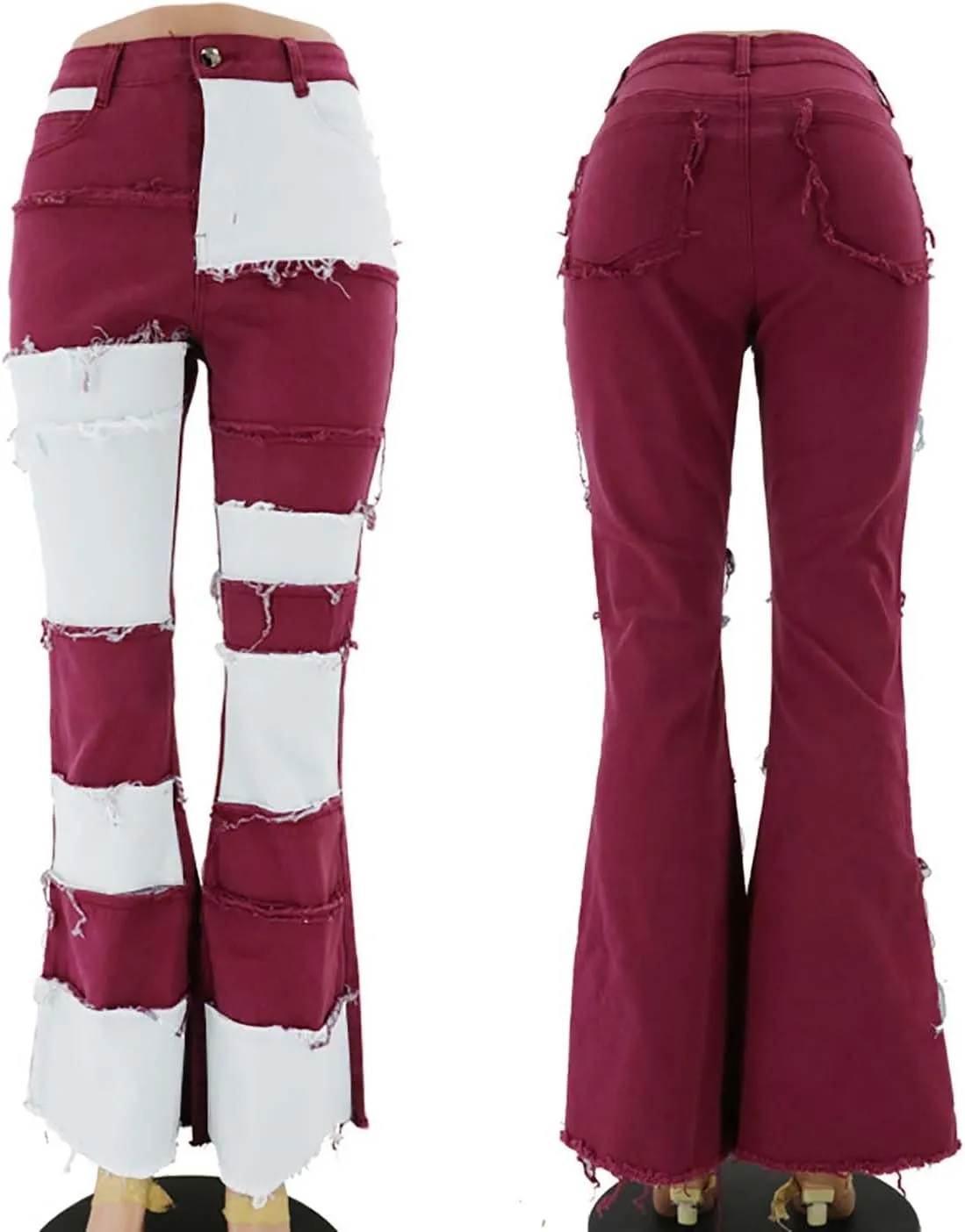 BaRdzo Women's High Waisted Ripped Jeans Patchwork Pants Stretch Skinny Distressed Denim Plus Size Trendy Look
