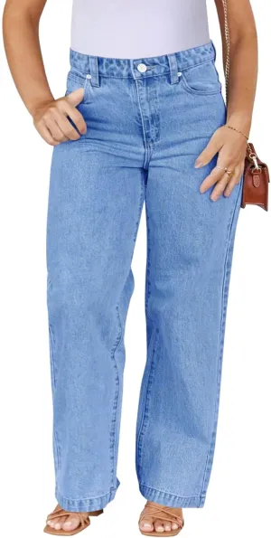 Beautife Womens Plus Size Jeans High Waisted Boyfriend Baggy Jeans Straight Leg Stretch Denim Pants