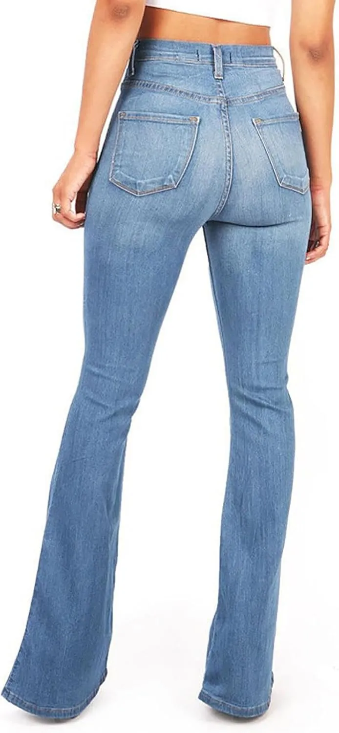 Bell Bottom Jeans for Women Slim Wide Leg Denim Pants Trendy High Waisted Stretchy Skinny Jeans Casual Trousers