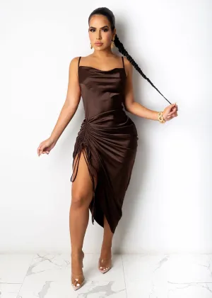 BOGURST Party Dress for Women Sexy Adjustable Ruched Spaghetti Strap Bodycon Dress Drawstring Side Slit Slip