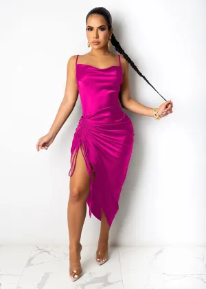 BOGURST Party Dress for Women Sexy Adjustable Ruched Spaghetti Strap Bodycon Dress Drawstring Side Slit Slip