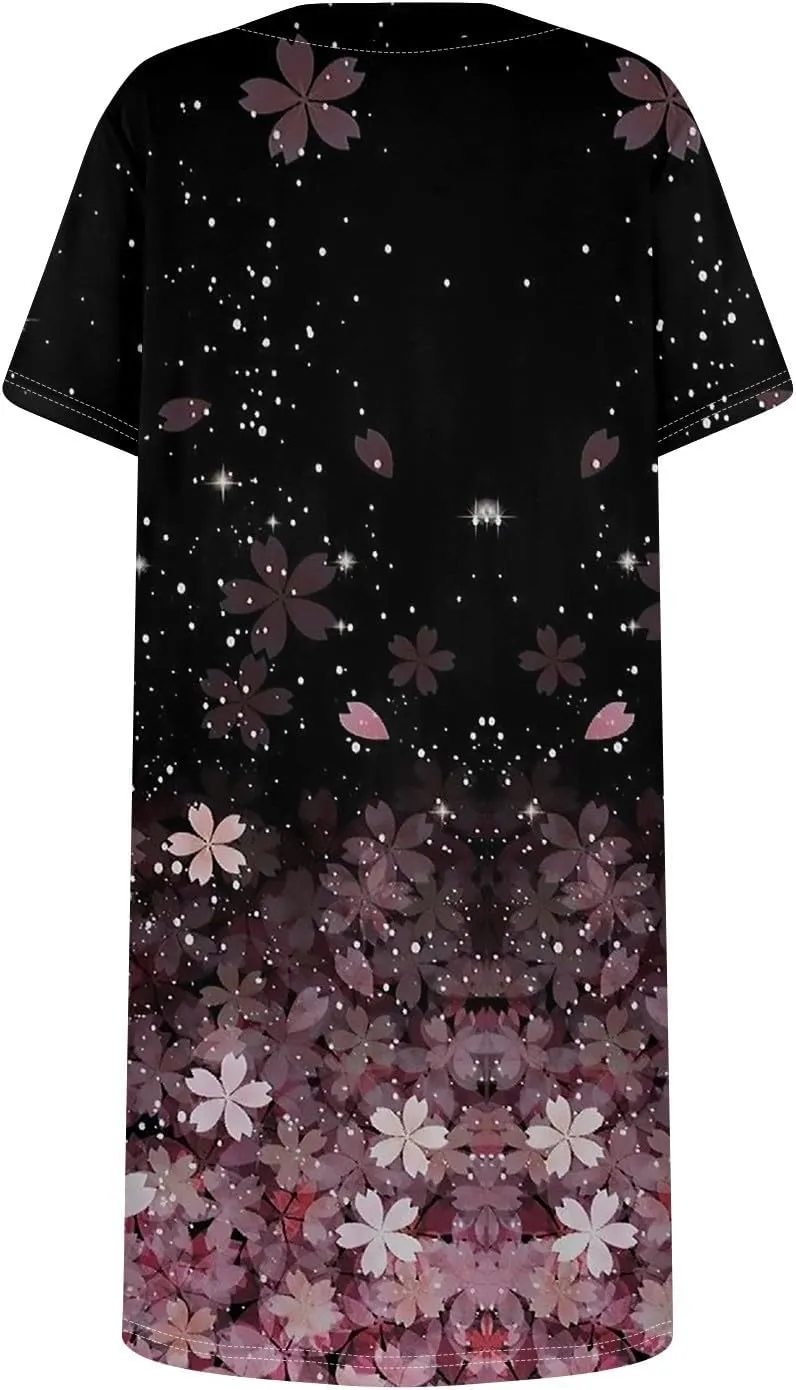 Boho Dress for Women Summer Square Neck T Shirt Dress Short Sleeve Fashion Short Dresses with Pockets