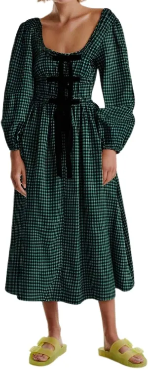 Boho Floral Dress for Women Western Bow Tie Scoop Neck Long Sleeve Long Beach Dress Spring Church Outfits for Women