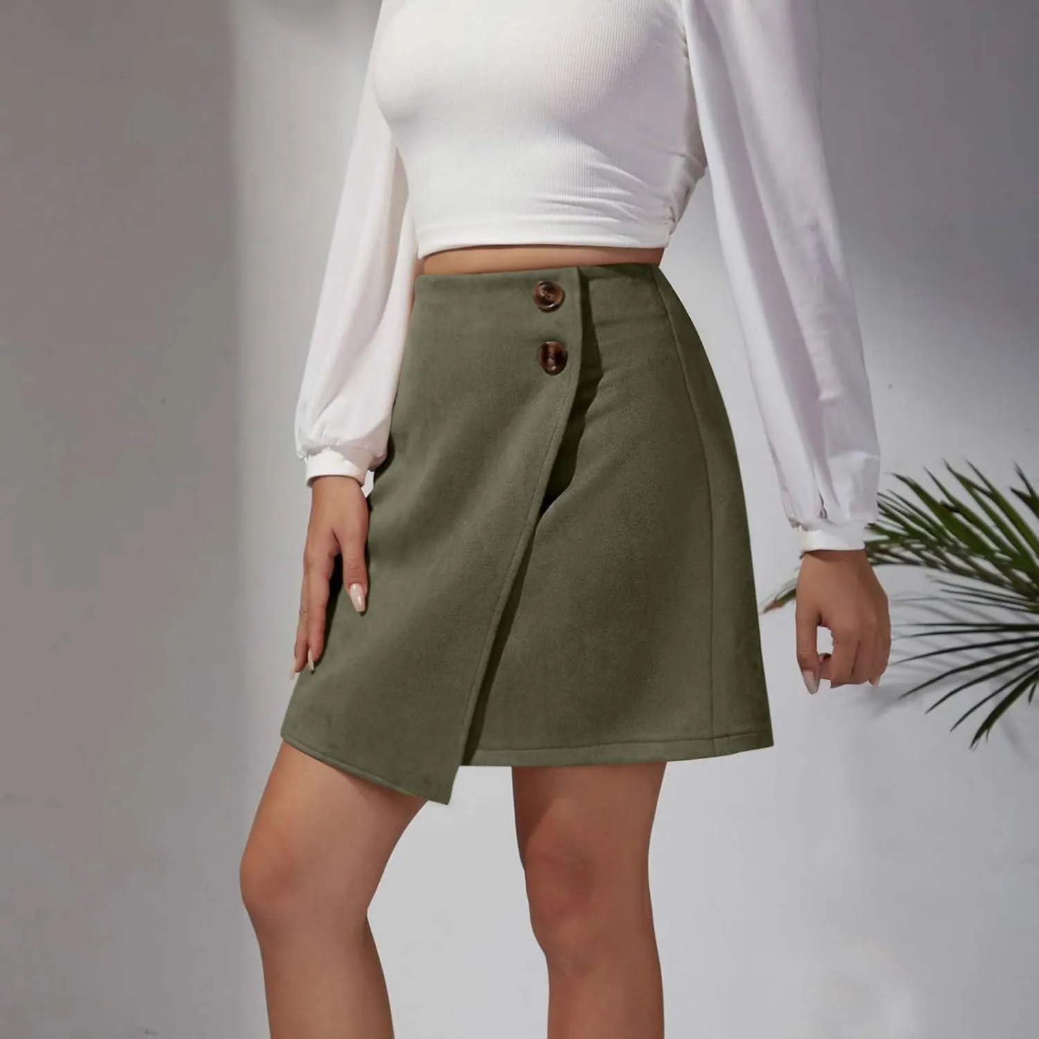 BTDECLAR Women's Asymmetrical Wrap Skirt High Waist Button Front Zip Up Skort A-line Skirt Office Business Work Pencil Skirts