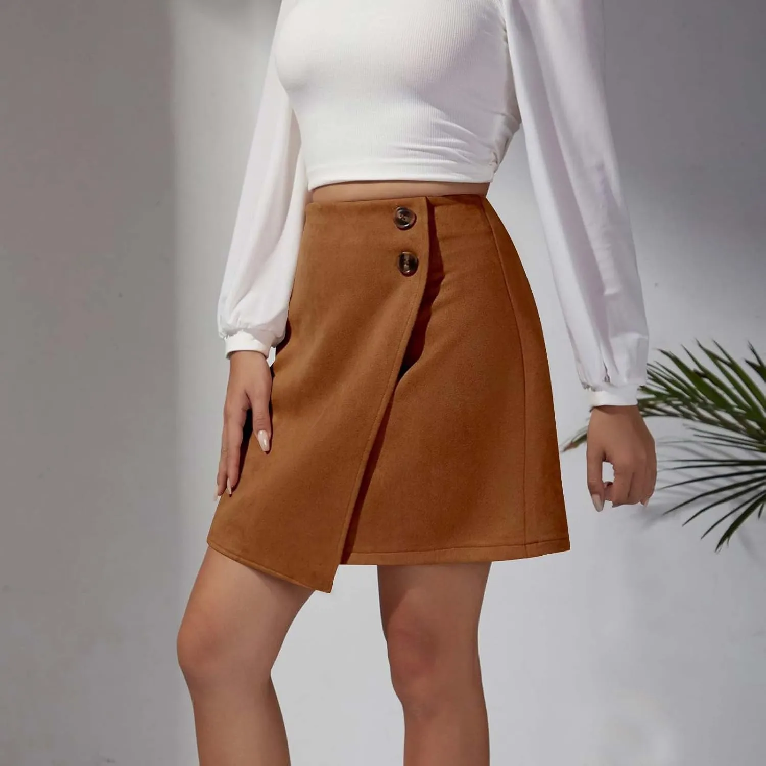 BTDECLAR Women's Asymmetrical Wrap Skirt High Waist Button Front Zip Up Skort A-line Skirt Office Business Work Pencil Skirts