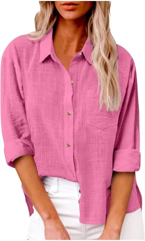 Button Down Blouses Tops Pocket Plus Long Blouse Shirt Loose Sleeve Women's Blouse Womens Shirt Long Sleeve Shirt
