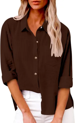Button Down Blouses Tops Pocket Plus Long Blouse Shirt Loose Sleeve Women's Blouse Womens Shirt Long Sleeve Shirt