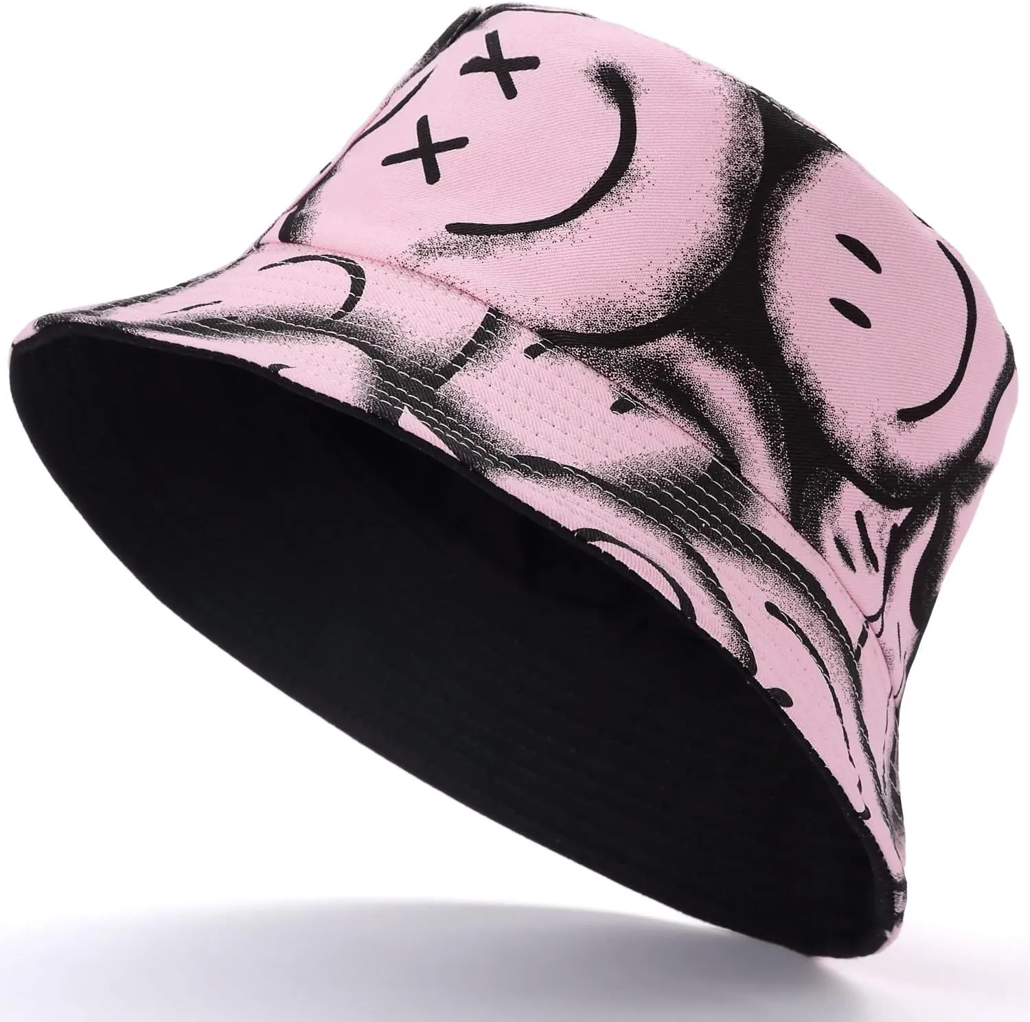 BYOS Summer Fashion Print Cotton Bucket Sun Hat for Men Women, Reversible Black