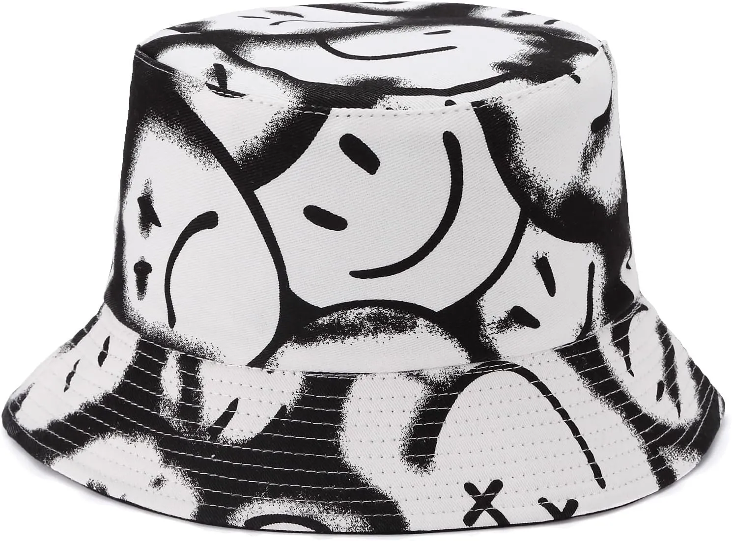 BYOS Summer Fashion Print Cotton Bucket Sun Hat for Men Women, Reversible Black