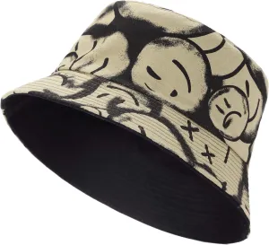 BYOS Summer Fashion Print Cotton Bucket Sun Hat for Men Women, Reversible Black