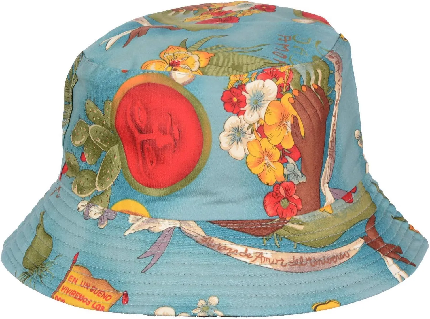 BYOS Summer Fashion Print Cotton Bucket Sun Hat for Men Women, Reversible Black
