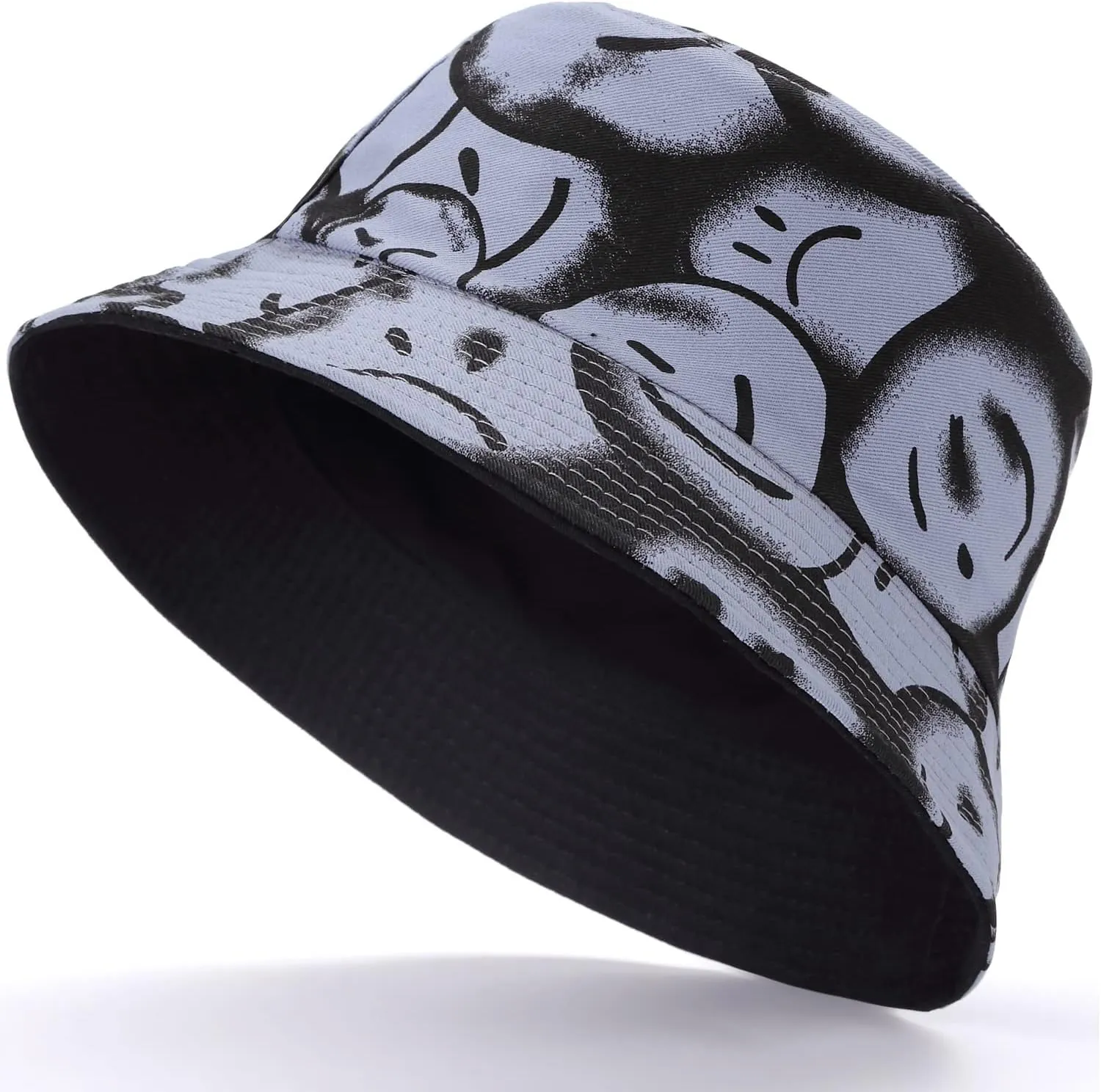 BYOS Summer Fashion Print Cotton Bucket Sun Hat for Men Women, Reversible Black