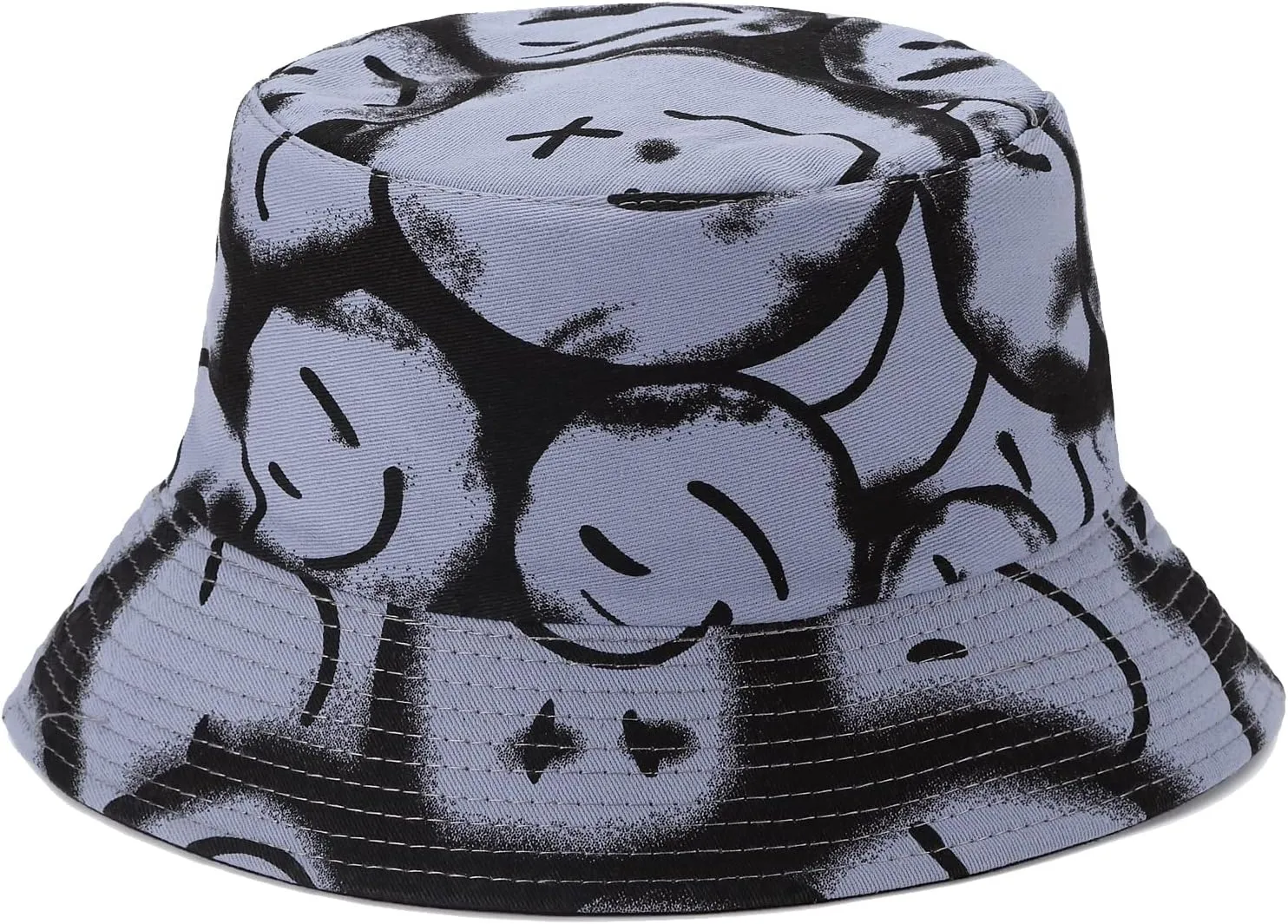 BYOS Summer Fashion Print Cotton Bucket Sun Hat for Men Women, Reversible Black