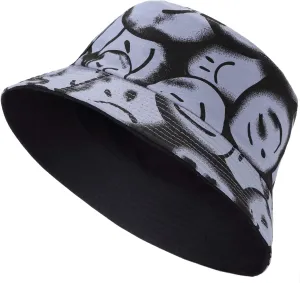 BYOS Summer Fashion Print Cotton Bucket Sun Hat for Men Women, Reversible Black