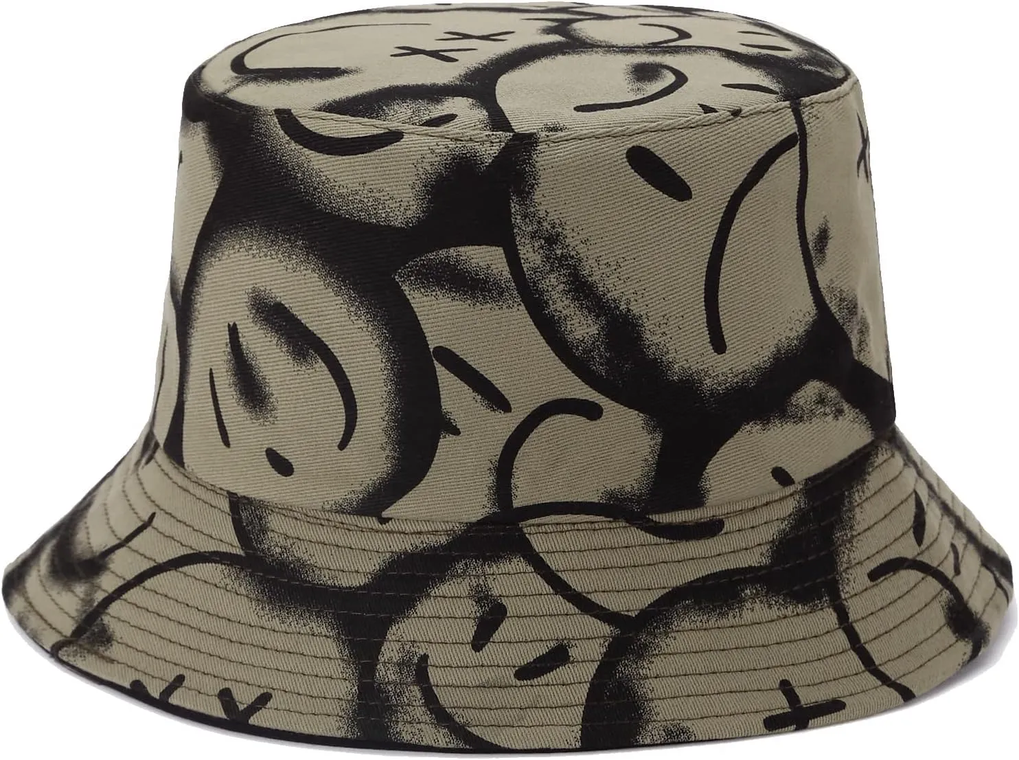 BYOS Summer Fashion Print Cotton Bucket Sun Hat for Men Women, Reversible Black