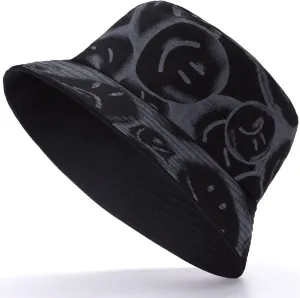 BYOS Summer Fashion Print Cotton Bucket Sun Hat for Men Women, Reversible Black