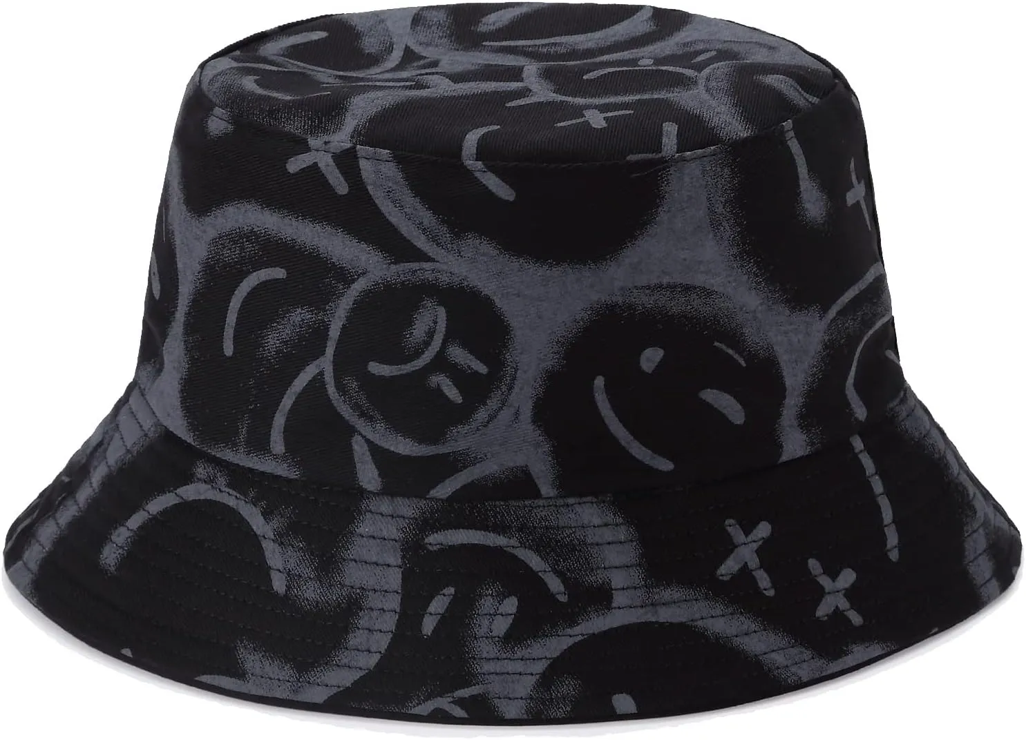 BYOS Summer Fashion Print Cotton Bucket Sun Hat for Men Women, Reversible Black