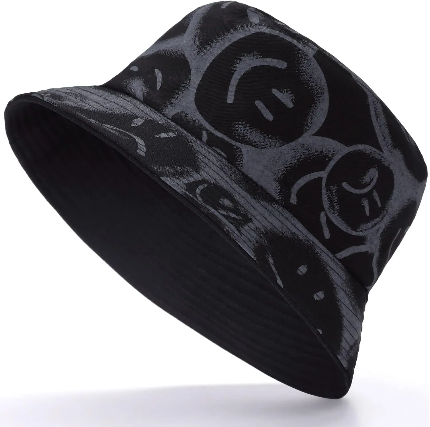 BYOS Summer Fashion Print Cotton Bucket Sun Hat for Men Women, Reversible Black