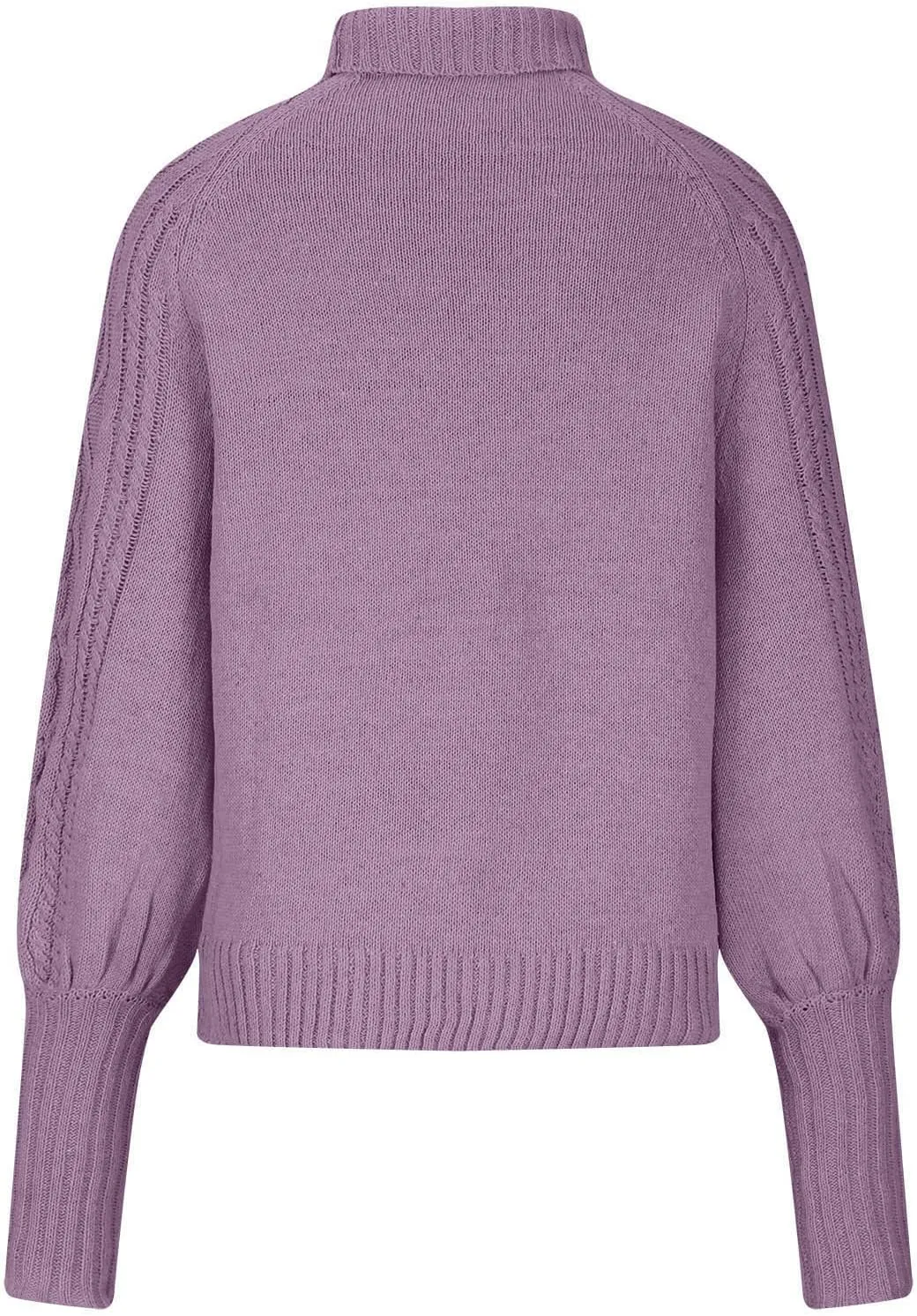 Casual Knitted Sweater Tops for Women Cable Knit Lantern Sleeve High Neck Sweaters Fall Winter Warm Pullover Jumpers
