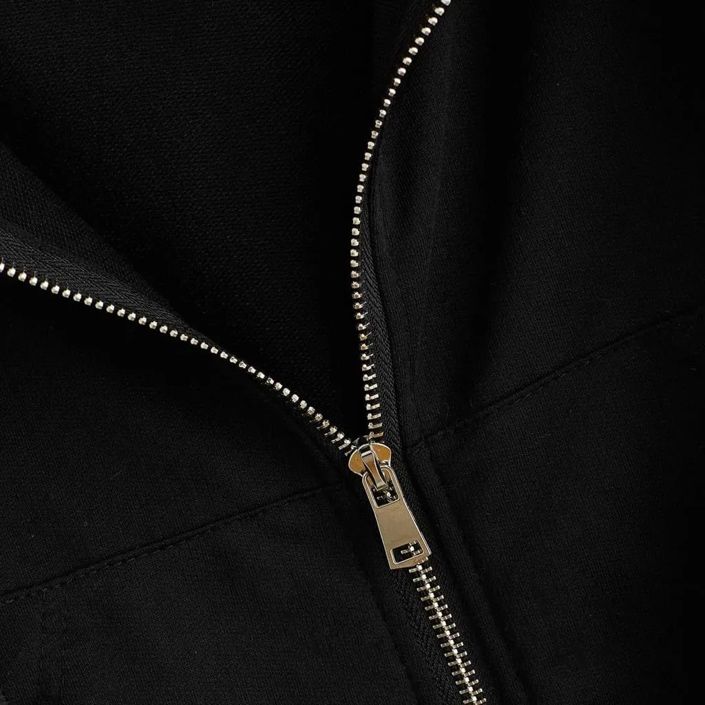 Casual Zip Up Hoodies for Women Plain Hooded Crop Sweatshirt with Pockets Drawstrings Spring Fall Thin Coats