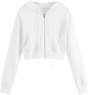Casual Zip Up Hoodies for Women Plain Hooded Crop Sweatshirt with Pockets Drawstrings Spring Fall Thin Coats