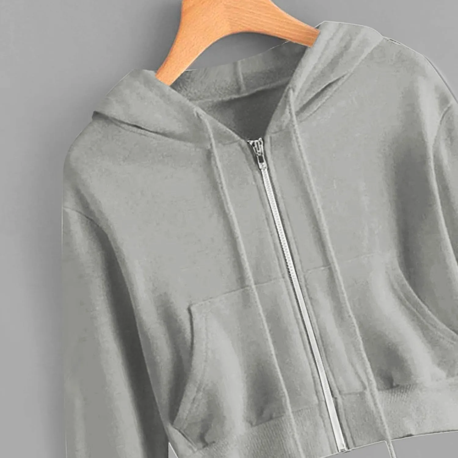 Casual Zip Up Hoodies for Women Plain Hooded Crop Sweatshirt with Pockets Drawstrings Spring Fall Thin Coats