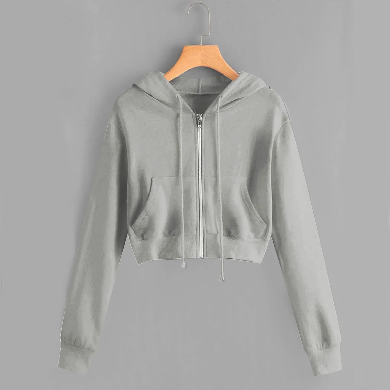 Casual Zip Up Hoodies for Women Plain Hooded Crop Sweatshirt with Pockets Drawstrings Spring Fall Thin Coats