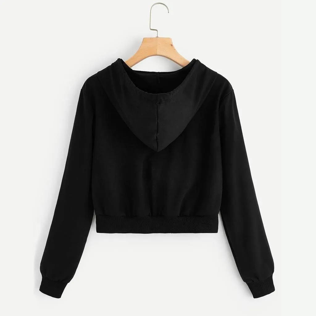 Casual Zip Up Hoodies for Women Plain Hooded Crop Sweatshirt with Pockets Drawstrings Spring Fall Thin Coats