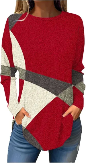 Christmas Shirts for Women Red Wine Glass Snowflake Print Long Sleeve Loose Tops Crew Neck Sweatshirt Cute Fall Blouse Tshirt