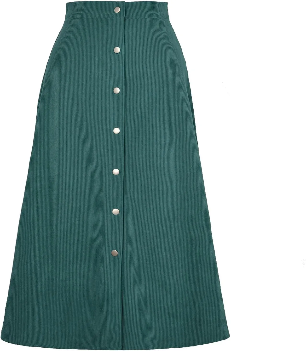 Corduroy Skirt Women Button Front Midi Skirt A-line Skater Skirt High Waist Elastic Flared Swing Skirt with Pocket