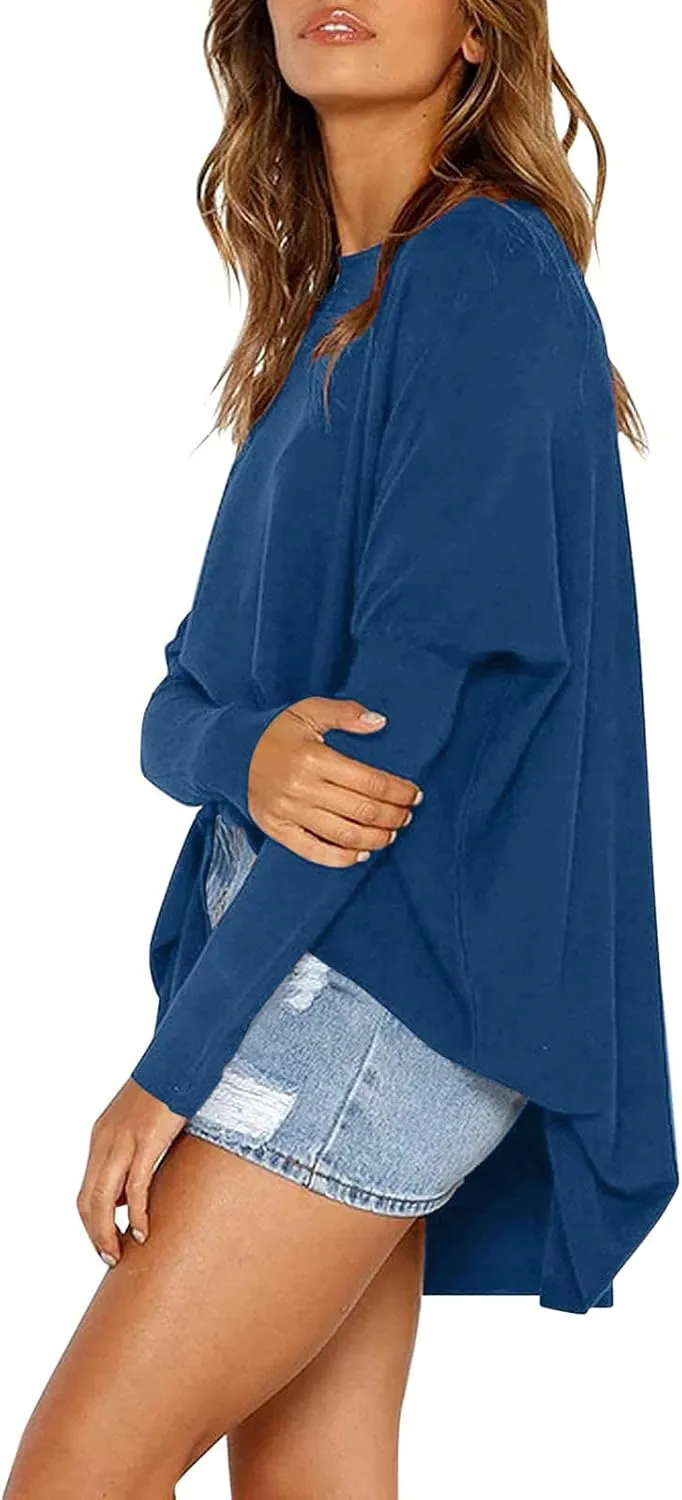 Crewneck Sweatshirts for Womens Lightweight Long Sleeve Hoodies Trendy Solid Pullover Tops Fall Winter Outfits 2024