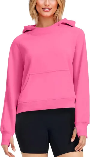 Cropped Hoodie Women Y2k Long Sleeve Fleece Pullover Casual Comfy Hooded Sweatshirt with Thumb Hole 2024 Fall Trendy