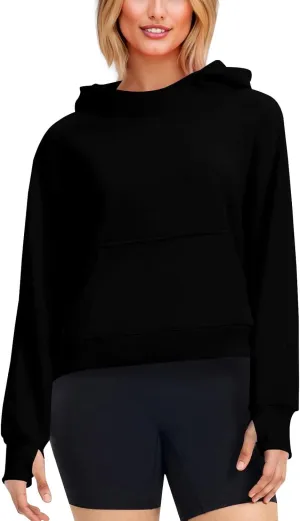 Cropped Hoodie Women Y2k Long Sleeve Fleece Pullover Casual Comfy Hooded Sweatshirt with Thumb Hole 2024 Fall Trendy