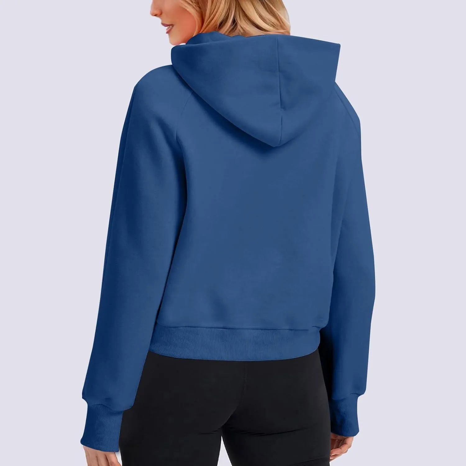 Cropped Hoodie Women Y2k Long Sleeve Fleece Pullover Casual Comfy Hooded Sweatshirt with Thumb Hole 2024 Fall Trendy